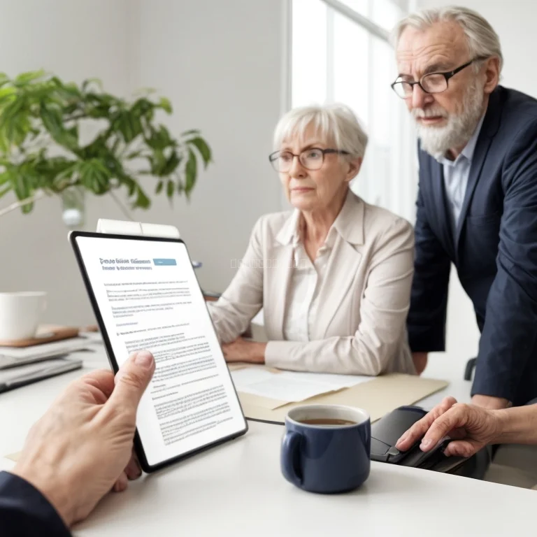 Senior discussing documents with family
